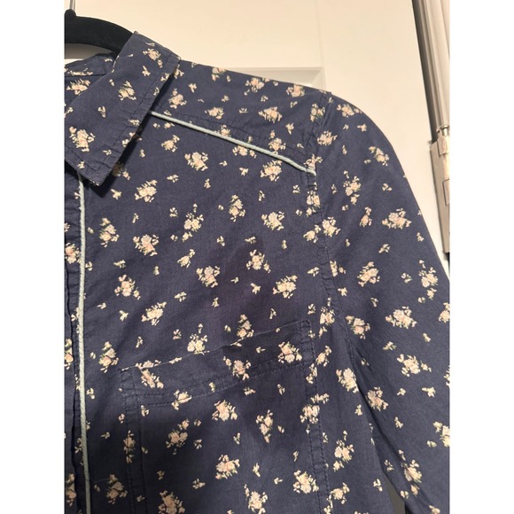 Free People Navy Floral Print Long Sleeve Button Down Shirt Women's Size Medium - Picture 2 of 8